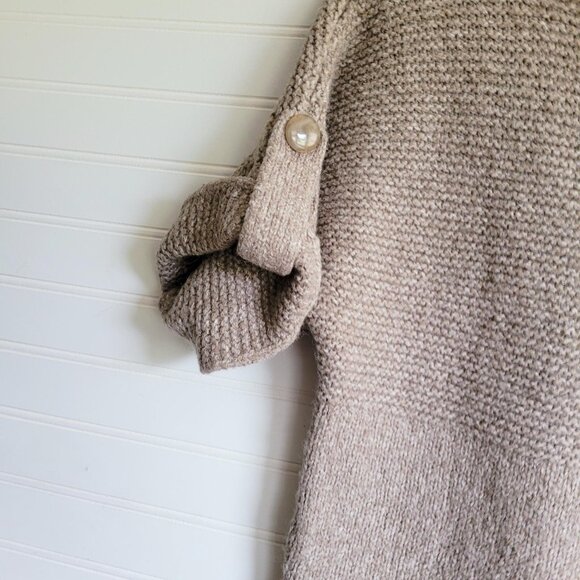 Anthropologie Kenji Sweater Womens Medium Beige Short Sleeve Roll Sleeve Long - Picture 5 of 7